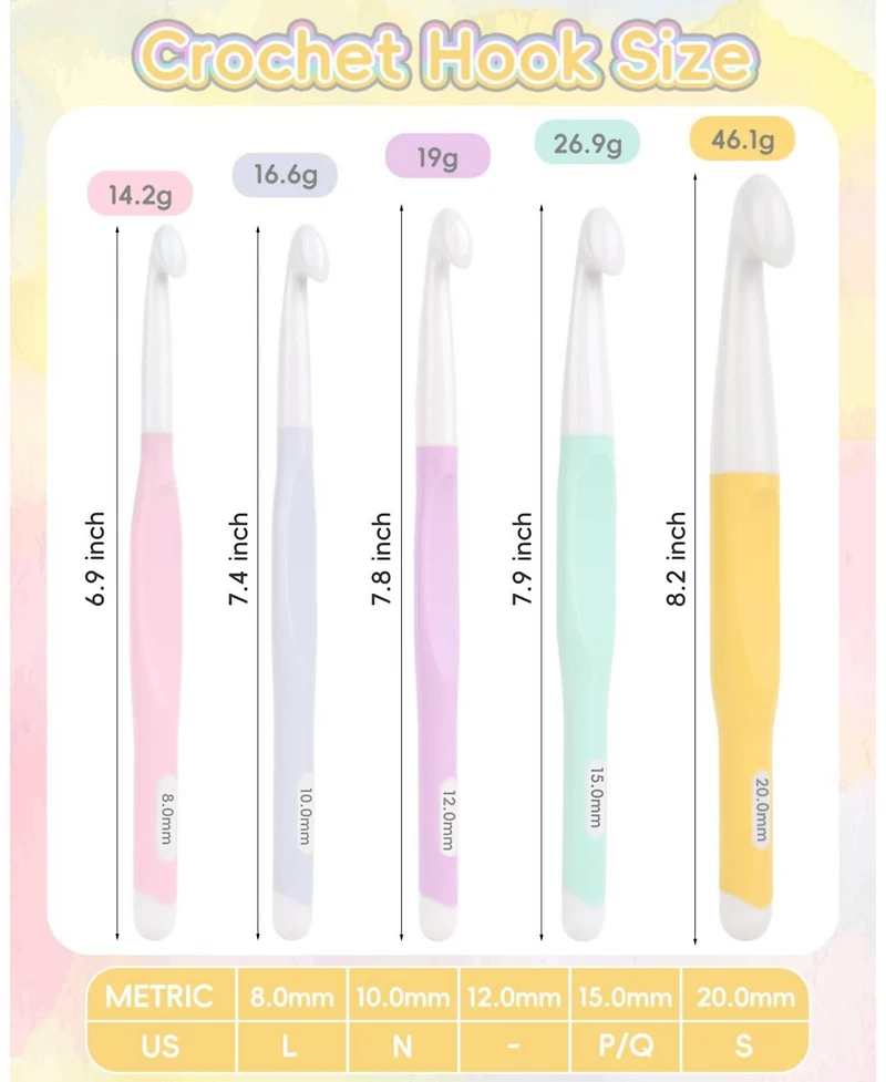 Aeelike Crochet Hooks Set, 8mm-20mm Ergonomic with Rubber Handle for Chunky Yarn