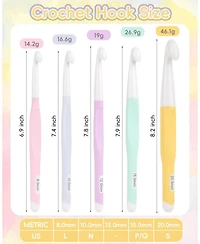 Aeelike Crochet Hooks Set, 8mm-20mm Ergonomic with Rubber Handle for Chunky Yarn