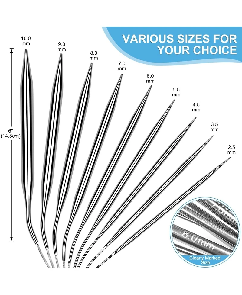 Aeelike Circular Knitting Needles Set - Stainless Steel - 9 Pack (40-inch) for Blankets, Scarves, Sweaters - for Beginners
