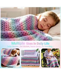 Aeelike Blanket Crochet Kit for Beginners, Super Easy Crochet Blanket Kit with Soft Gradient Yarns and Video Tutorials, Crocheting Accessories