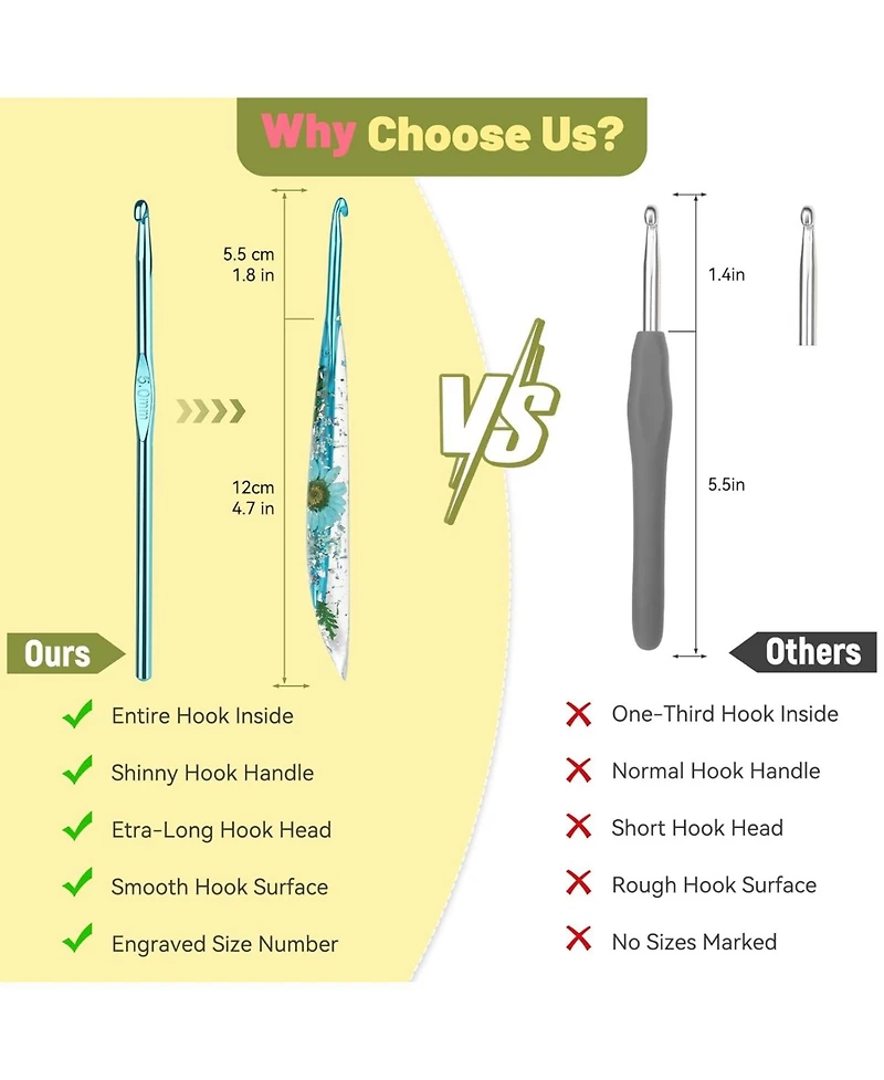 Aeelike Crochet Hooks Set, 3.0mm-6.0mm Ergonomic Crochet Hooks with Long Floral Handle, Super Shiny, Unique for Diy Crafts, Blanket, Sweaters