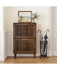 Sailvan 23.6 Inch Shoe Cabinet, Mid-Century Modern Freestanding Fence Cabinet with 2 Flip Drawers