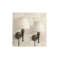 Regency Hill Braidy Rustic Wall Light Sconces Set of 2 Bronze Plug-in 7" Light Fixture Ivory Cotton Shade for Bedroom Reading Living Room Hallway Home
