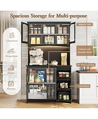 gaomon Kitchen Pantry Cabinet with Led Lights and Charging Station, 71" Tall Kitchen Hutch Storage Cabinet with Countertop, 3 Drawers, 4 Doors