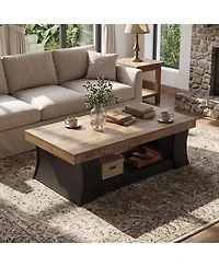 Tribesigns 55" Coffee Table: Living room table with storage shelf. Modern farmhouse rectangle table for living room,bedroom,office.