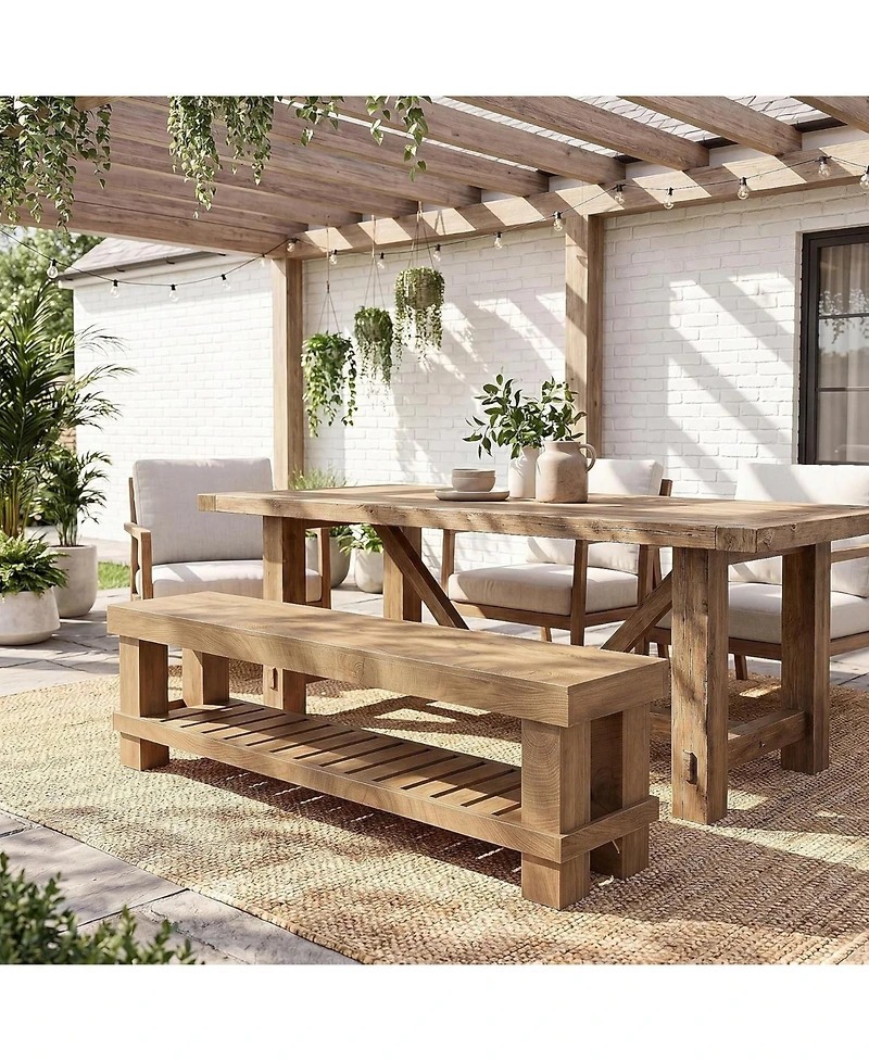 Tribesigns 63" Long Entryway Dining Bench with Slatted Shelf Farmhouse wooden bench seat with storage for hallway, mudroom, bedroom