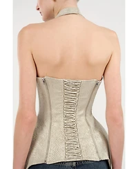 Nocturne Women's Snake Print Boned Corset Halterneck Body Top