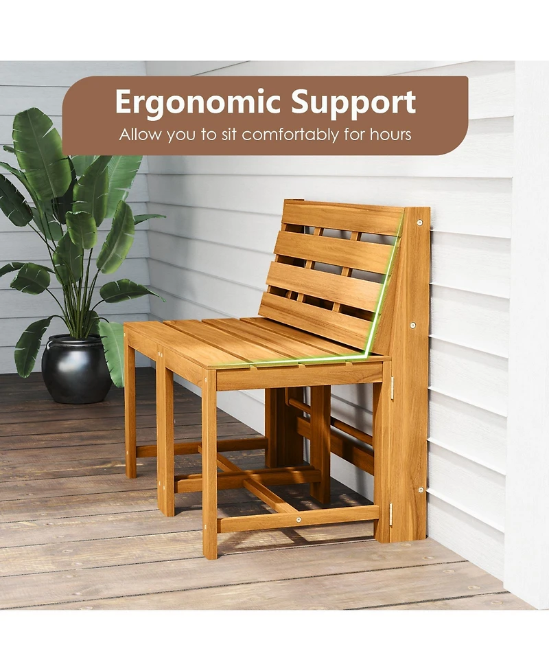 Sugift 3-in-1 Outdoor Acacia Wood Loveseat Bench Furniture with Slatted Seat