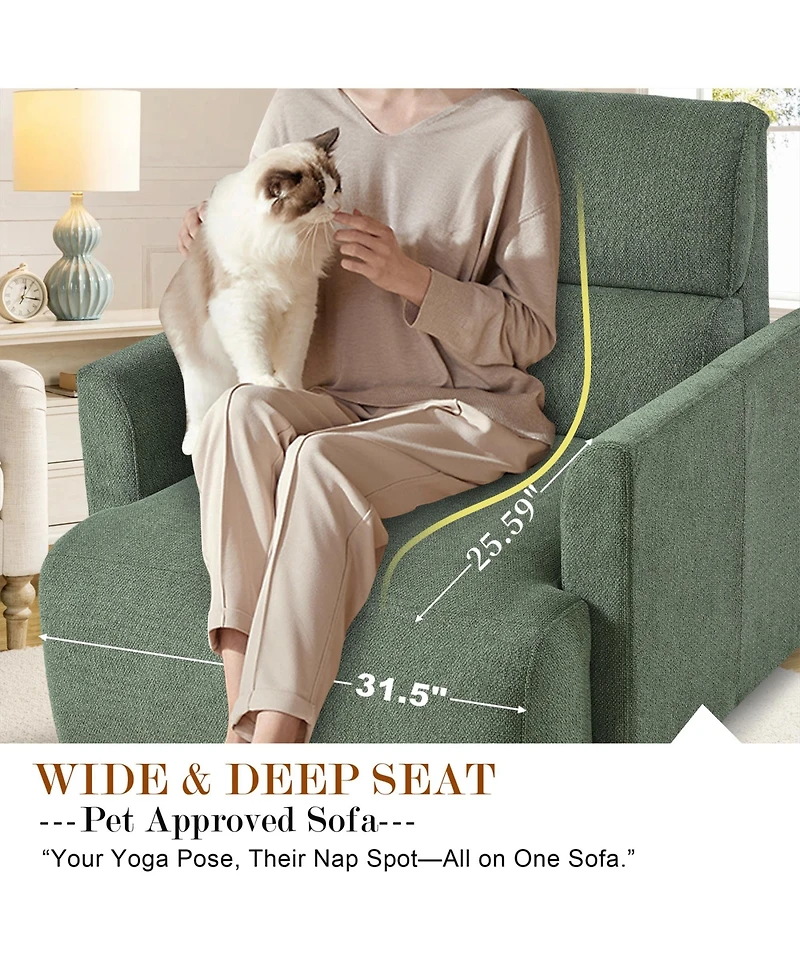 Rainsken Modern Oversized Accent Chair, Comfy Upholstered Armchair with Storage Ottoman and Side Pillows for Living Room, Reading Nook