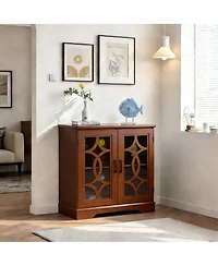 Clihome Modern Buffet Cabinet with Tempered Glass Doors, Adjustable Shelves Storage Sideboard