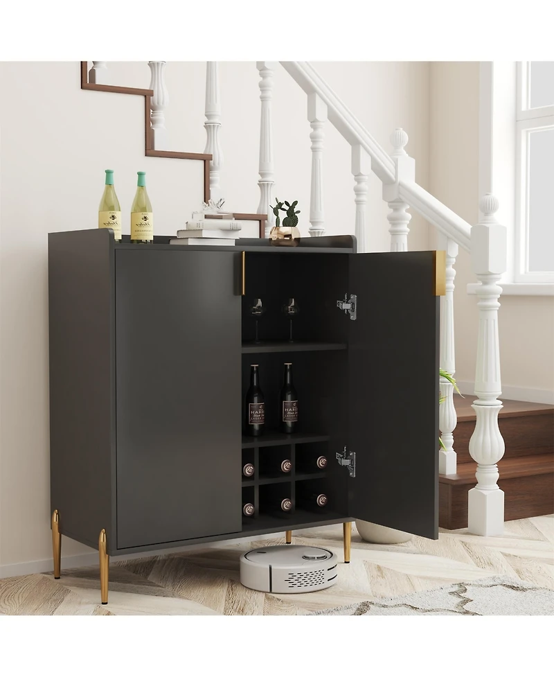 Clihome Modern Wine Bar Cabinet, Adjustable Storage Sideboard Buffet with Rack