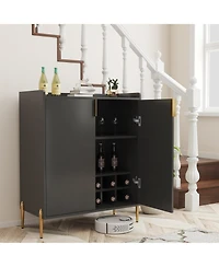 Clihome Modern Wine Bar Cabinet, Adjustable Storage Sideboard Buffet with Rack