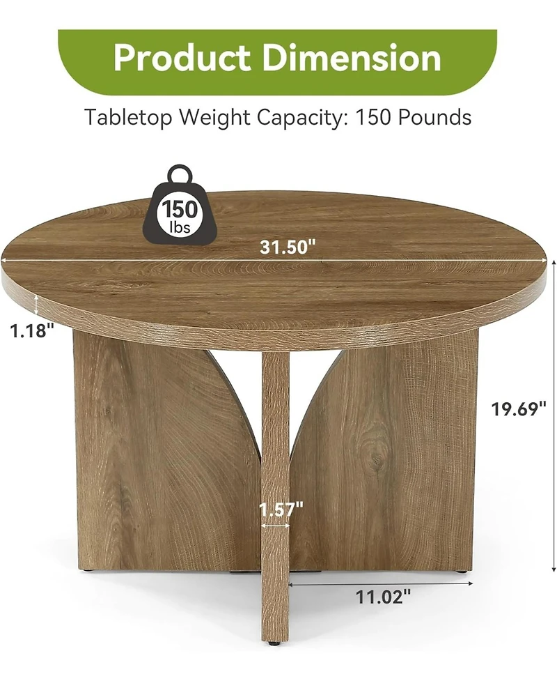 Tribesigns Round Coffee Table: 31.5" circle center table for living room, modern wooden table for small space, easy assembly.