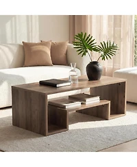 Tribesigns Rustic Coffee Table: 2-tier storage shelves, farmhouse rectangle wood with open cubbies for living room, entryway.
