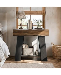 Tribesigns 2-Tier End Table: Farmhouse couch side table with storage shelf. Heavy-duty wooden bedside nightstand for living room,bedroom.
