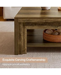 Tribesigns Square Coffee Table: 39" rustic farmhouse table with storage shelf and carved legs. For living room, apartment, small space.