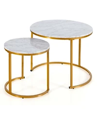 Costway Nesting Coffee Table Set of 2 for Balcony Living Room Modern Round Side Tables
