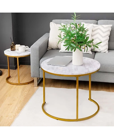 Costway Nesting Coffee Table Set of 2 for Balcony Living Room Modern Round Side Tables