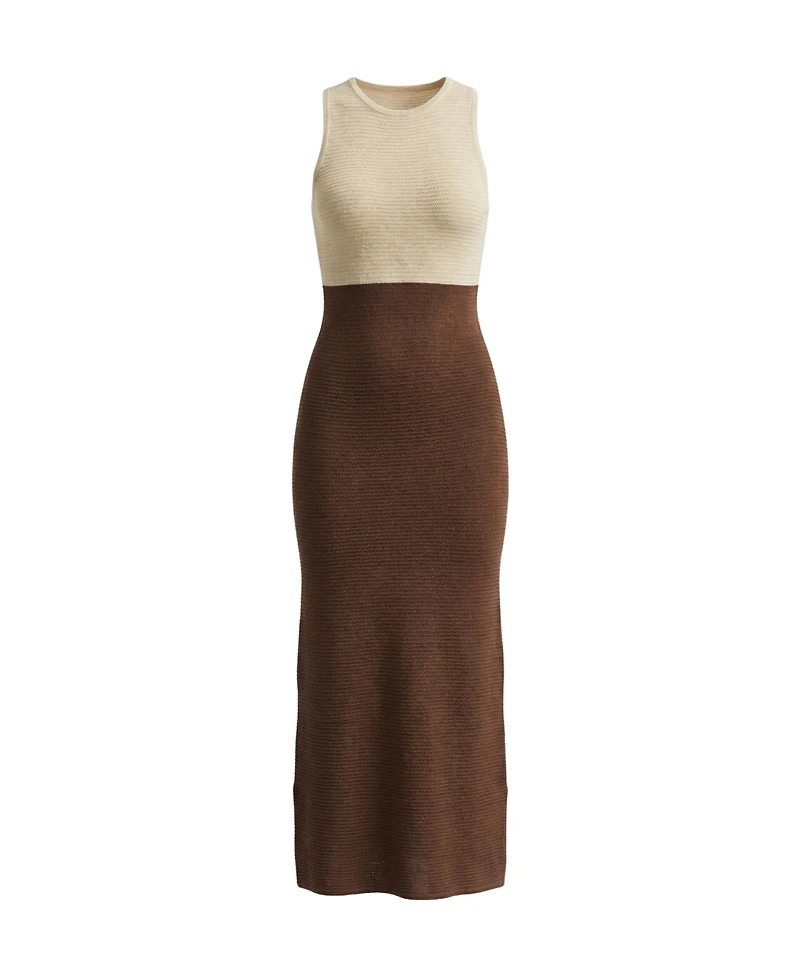 Modenaire Women's Two-Tone Sleeveless Knit Contoured Waist Dress