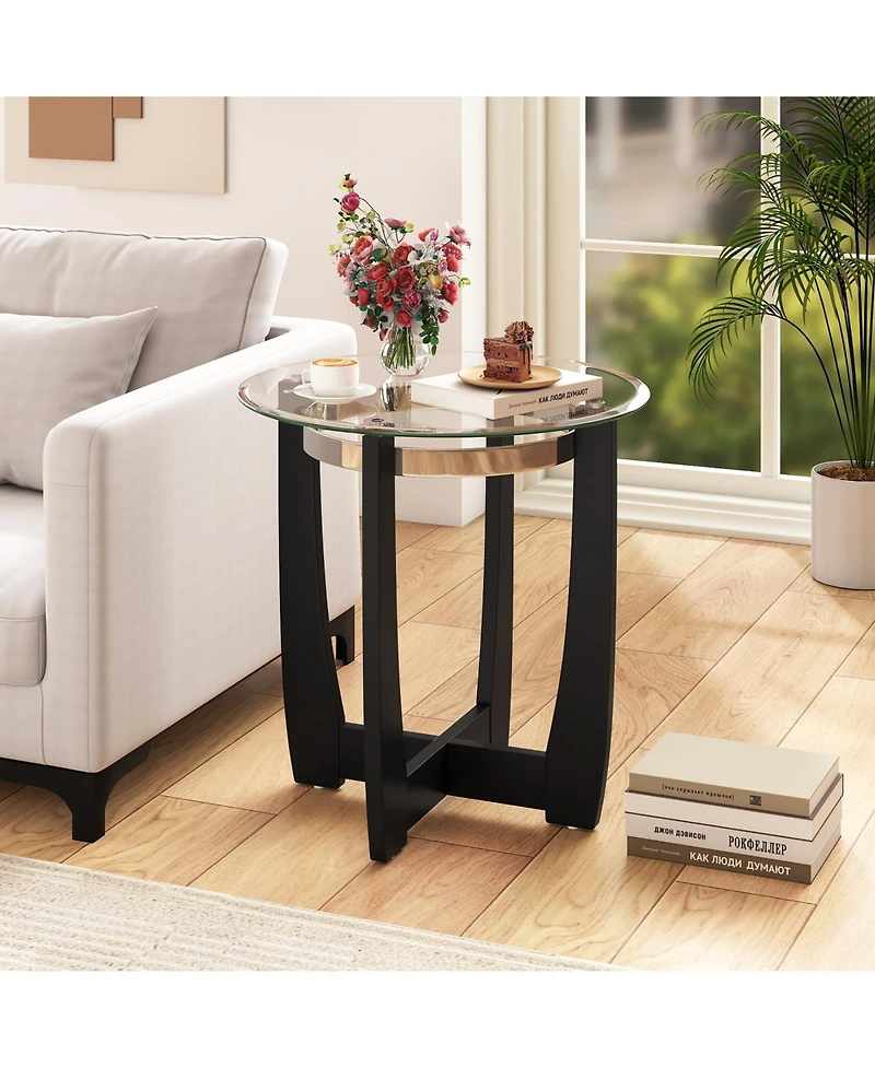 Costway Tempered Glass Coffee Table Set of 3, 2-Tier Coffee Table and 2 Round End Tables