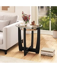 Costway Tempered Glass Coffee Table Set of 3, 2-Tier Coffee Table and 2 Round End Tables