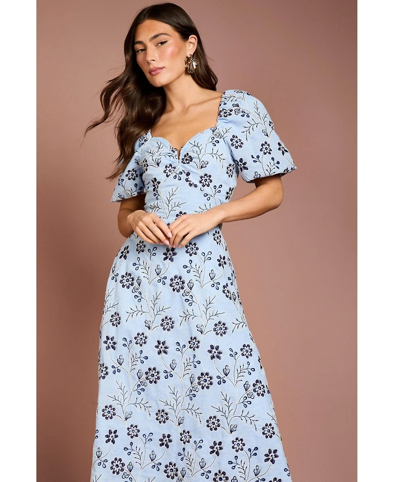Coast Women's Puff Sleeve Embroidered Midi Dress
