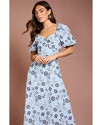 Coast Women's Puff Sleeve Embroidered Midi Dress