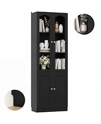 Aheaplus 80" Pantry Cabinet with Glass Door and Shelves, Kitchen Storage Cabinet