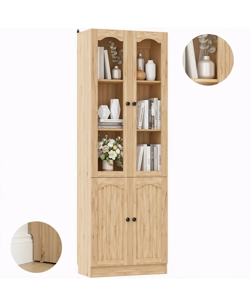 Aheaplus 80" Pantry Cabinet with Glass Door and Shelves, Kitchen Storage