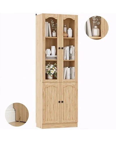 Aheaplus 80" Pantry Cabinet with Glass Door and Shelves, Kitchen Storage
