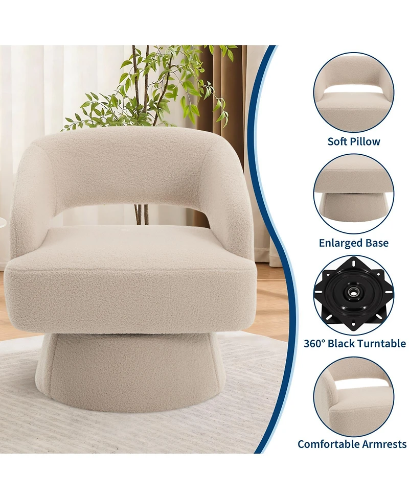 gaomon Modern 360degree(s) Swivel Barrel Accent Chair, Soft Fuzzy Round Lounge with Hollow Back and Stable Cone Base for Living Room Bedroom Office