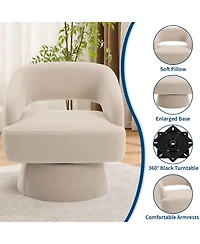 gaomon Modern 360degree(s) Swivel Barrel Accent Chair, Soft Fuzzy Round Lounge with Hollow Back and Stable Cone Base for Living Room Bedroom Office