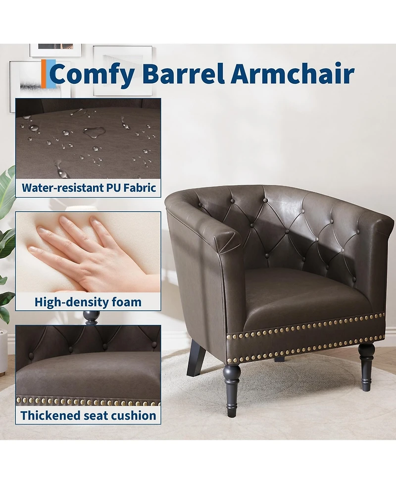 gaomon Modern Barrel Accent Chair, Tufted Back with Nailhead Trim, Upholstered Comfort Lounge for Living Room, Bedroom, Patio and Office