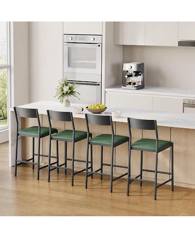 gaomon Set of 4 Modern Bar Stools 24" Counter Height, Pu Leather Stools with Backrest and Footrest, 300 Lb Capacity for Bar, Kitchen or Dining Room