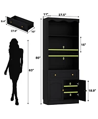Aheaplus 80" Tall Kitchen Pantry Cabinet with Doors and Drawer, Modern Bookshelf