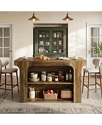 Tribesigns 55" Kitchen Island: Counter Height With Seating, 2 Shelves, Hanging Rods. Farmhouse Prep Station For Dining Room