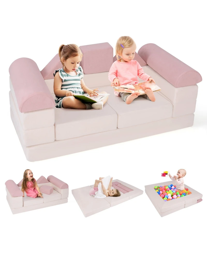 Sugift 9-Piece Climb and Crawl Foam Play Set with Suede Covers for Kids Ages 3+