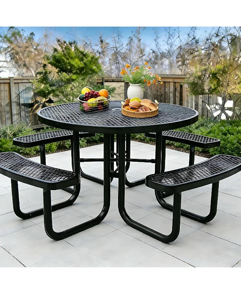 gaomon Heavy Duty 46" Round Patio Picnic Tables for Outdoors with Umbrella Hole