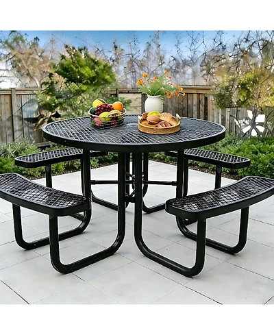 gaomon Heavy Duty 46" Round Patio Picnic Tables for Outdoors with Umbrella Hole