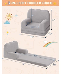 gaomon Kids Couch, 2-in-1 Comfy Toddler Couch Fold Out, Convertible Sofa to Lounger Foam Kids Chair with Soft Sherpa