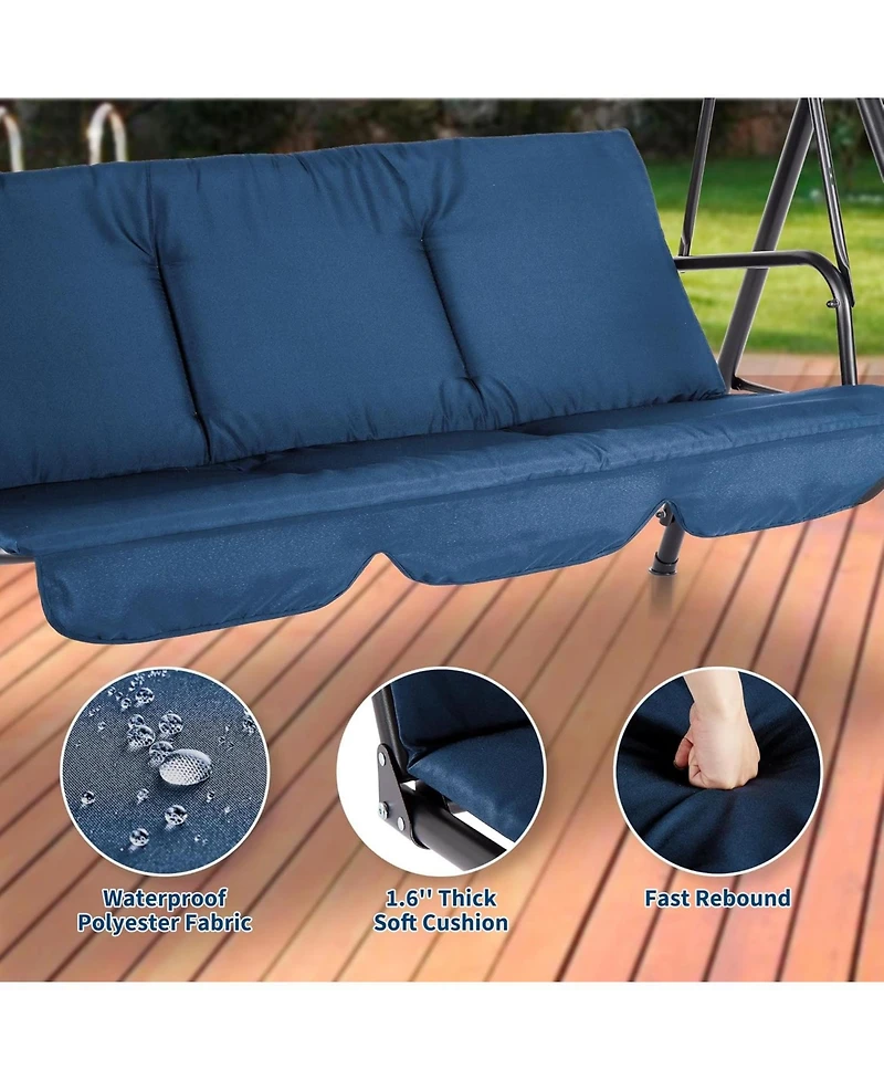 gaomon 3-Seat Outdoor Patio Swing with Adjustable Canopy and Stand – 600 lbs Capacity, Heavy-Duty Steel Frame, Waterproof Cushion