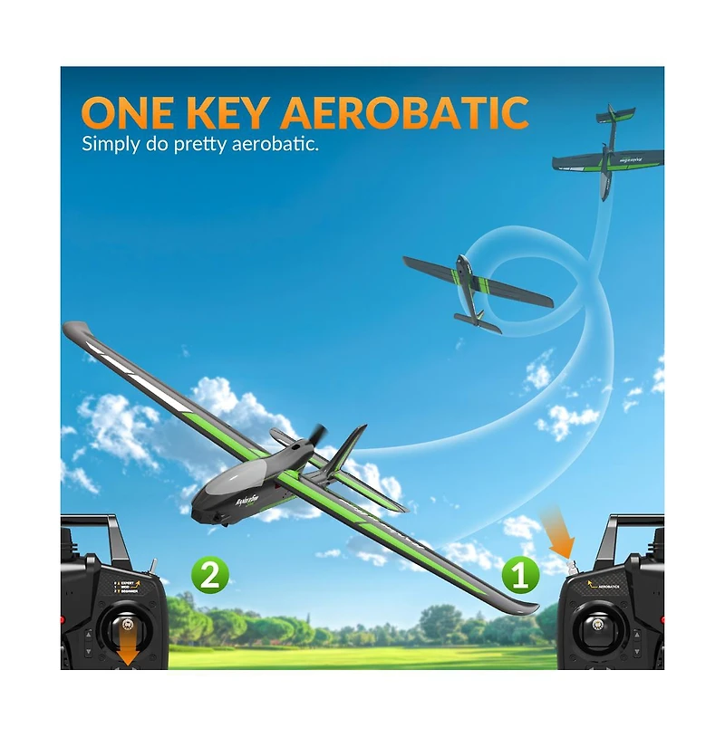 Bruce & Shark 4CH 2.4GHz Rc Glider Plane with Gyro & 3 Flight Modes, Rtf for Beginners & Pros