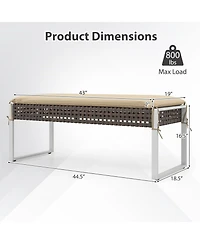 Sugift Patio Rectangle Wicker Ottoman Pack of 2 with Cushions and Metal Legs, 44.5 x 18.5 inch