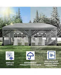 homfan 10'x20' Commercial Pop-Up Canopy Tent -, Waterproof with 6 Sidewalls, Adjustable Height and Storage Bag for Weddings or Parties