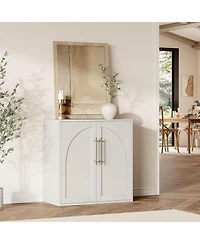homfan Arched Sideboard Cabinet 2 Adjustable Shelves and Anti-Tip Kit, Farmhouse Storage Buffet for Living Room, Kitchen or Bedroom