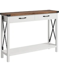 homfan Industrial Console Table, 2-Tier Narrow Sofa Table with Drawers and Open Shelf