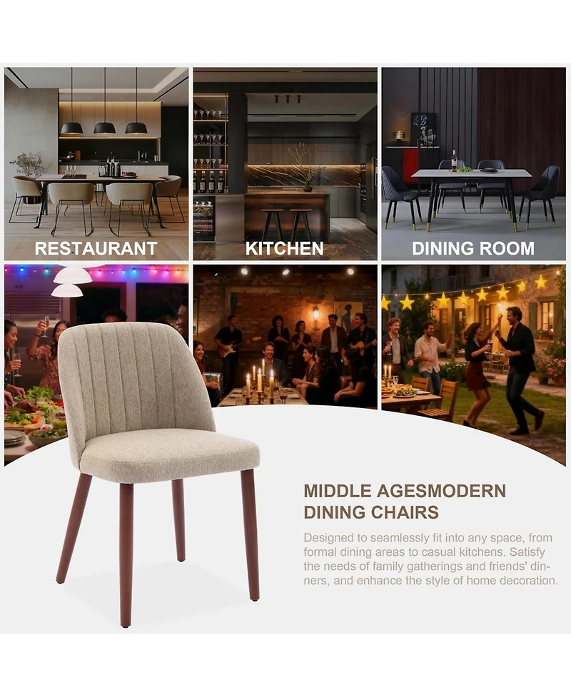 homfan Modern Wooden Dining Chairs Upholstered Linen Seat, Padded Cushion, Sturdy Wood Legs, Perfect for Dining Room and Restaurant, Kitchen
