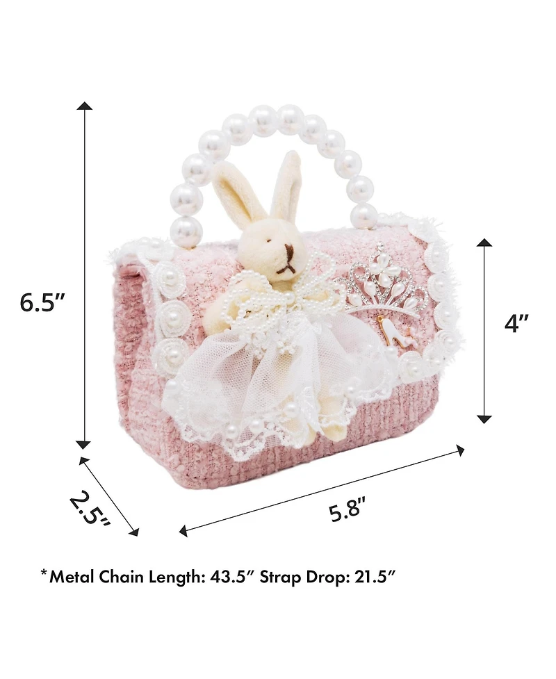 Puttisu Bunny Royale Kids Tweed Handbag with Pearl Handle