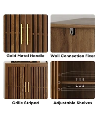 Boyel Living 31.5" Farmhouse Sideboard Buffet Cabinet with Storage,Wood Coffee Bar with Louvered Doors and Adjustable Shelves for Kitchen, Living Room