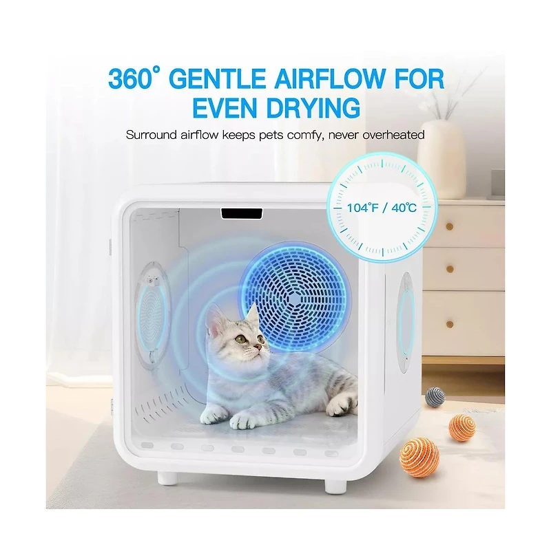 Gouun Smart Pet Dryer Box 58L Quiet Cat and Dog Dryer with App Control Low Noise Grooming